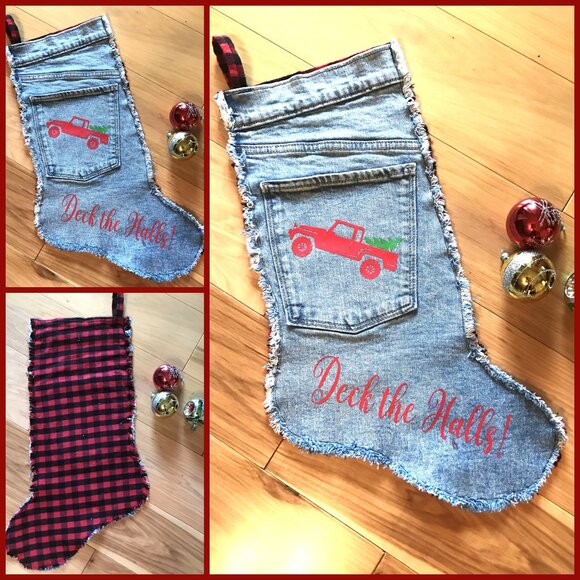 Handmade Christmas Stocking w/Pocket, Country Farmhouse Rustic Pickup Truck - Picture 9 of 9